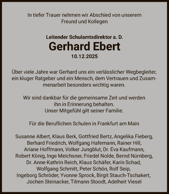 Traueranzeige von Gerhard Ebert von FNP