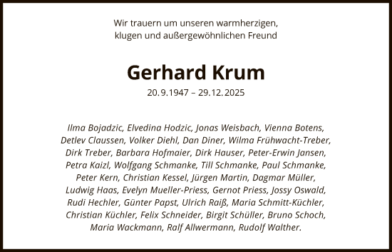Traueranzeige von Gerhard Krum von FNP