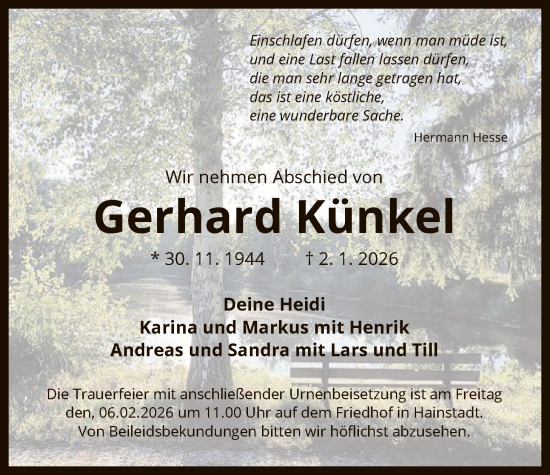 Traueranzeige von Gerhard Künkel von OF0L