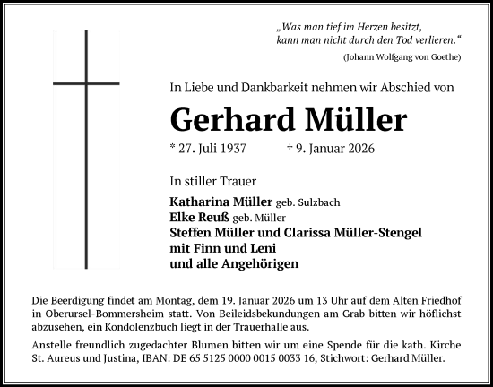 Traueranzeige von Gerhard Müller von FNP