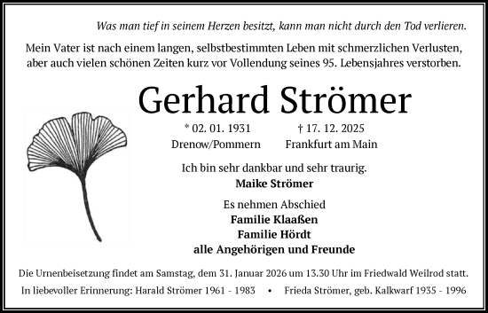 Traueranzeige von Gerhard Strömer von FNP