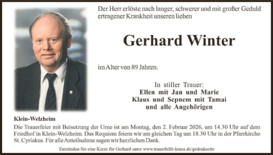 Traueranzeige von Gerhard Winter von OF0L