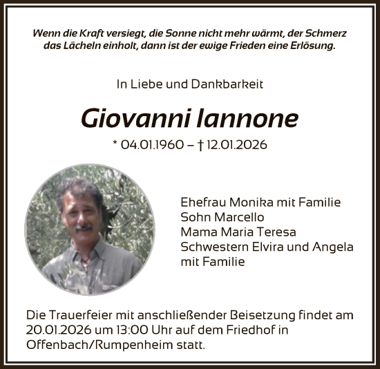 Traueranzeige von Giovanni Iannone von OFOP