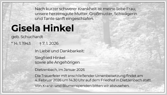 Traueranzeige von Gisela Hinkel von OFOP