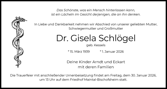 Traueranzeige von Gisela Schlögel von OFHA