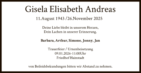 Traueranzeige von Gisela Elisabeth Andreas von OFOP