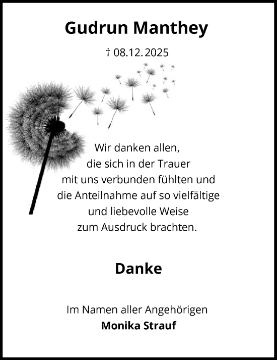 Traueranzeige von Gudrun Manthey von OFHA
