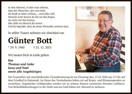 Traueranzeige von Günter Bott von OF0L