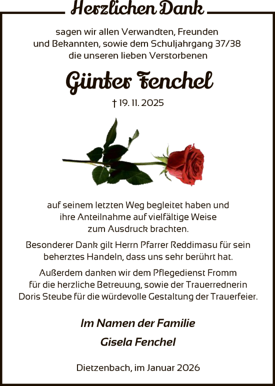 Traueranzeige von Günter Fenchel von OF0L