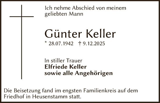 Traueranzeige von Günter Keller von OF0T