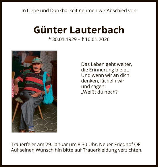 Traueranzeige von Günter Lauterbach von OFOP