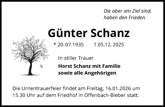 Traueranzeige von Günter Schanz von OFOP