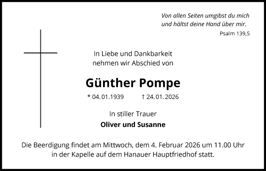 Traueranzeige von Günther Pompe von OFHA