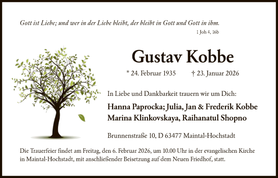 Traueranzeige von Gustav Kobbe von OFHA