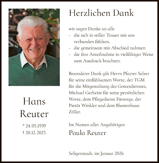 Traueranzeige von Hans Reuter von OFOP