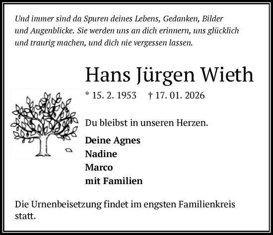 Traueranzeige von Hans Jürgen Wieth von OF0L