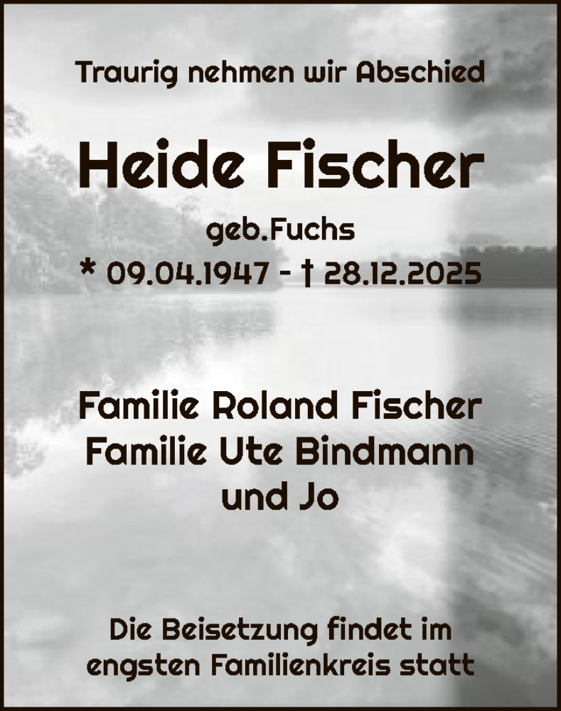  Traueranzeige für Heide Fischer vom 03.01.2026 aus OFHA