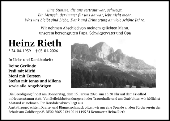 Traueranzeige von Heinz Rieth von OFOP