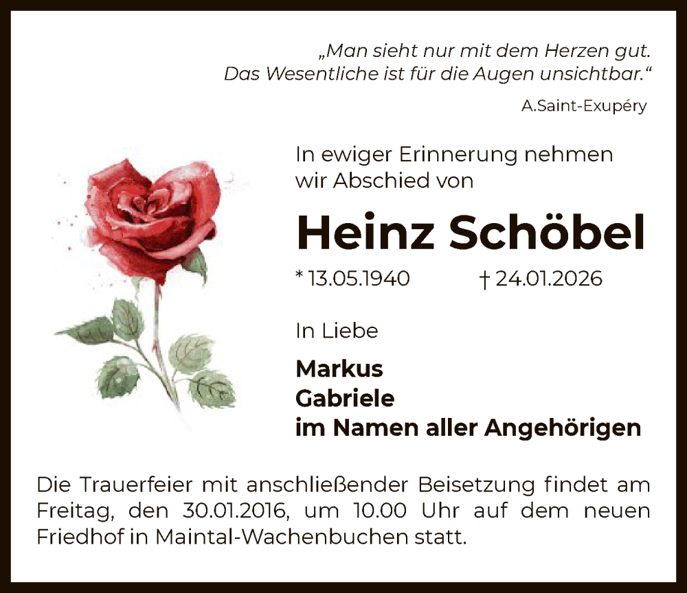  Traueranzeige für Heinz Schöbel vom 28.01.2026 aus OFHA