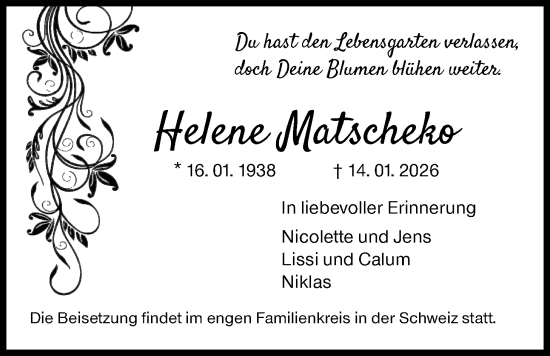 Traueranzeige von Helene Matscheko von FNP