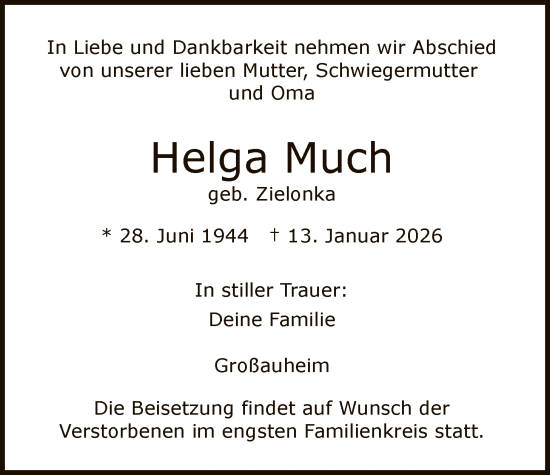 Traueranzeige von Helga Much von OFHA
