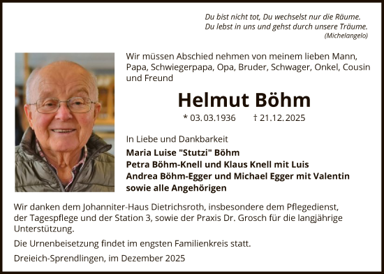 Traueranzeige von Helmut Böhm von OFOP