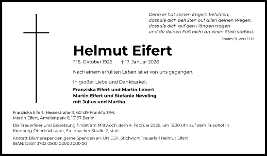 Traueranzeige von Helmut Eifert von FNP