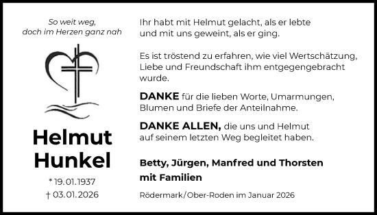 Traueranzeige von Helmut Hunkel von OFOP