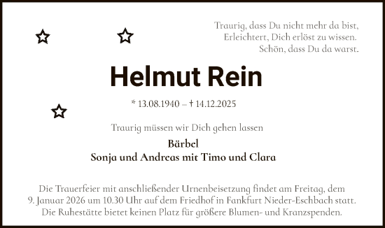 Traueranzeige von Helmut Rein von FNP