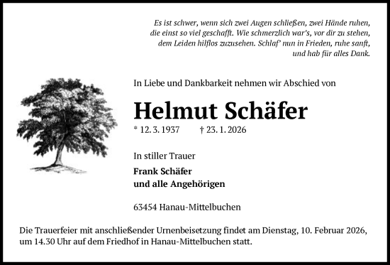 Traueranzeige von Helmut Schäfer von OFHA