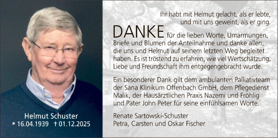 Traueranzeige von Helmut Schuster von OFOP