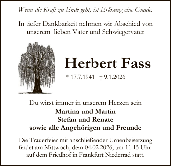 Traueranzeige von Herbert Fass von FRAW