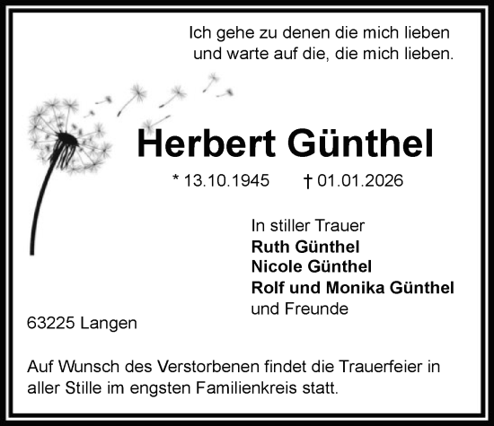 Traueranzeige von Herbert Günthel von OFOP