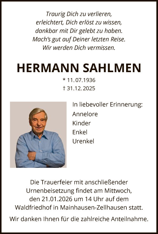 Traueranzeige von Hermann Sahlmen von OF0L