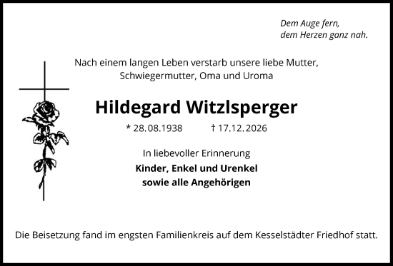 Traueranzeige von Hildegard Witzlsperger von OFHA