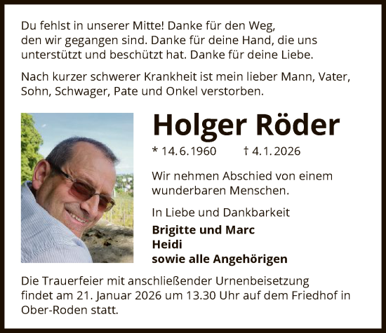 Traueranzeige von Holger Röder von OFOP