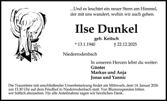 Traueranzeige von Ilse Dunkel von OFHA