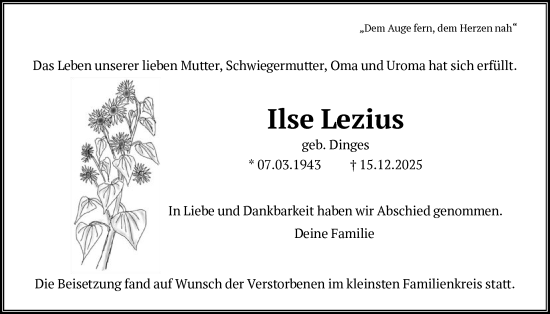 Traueranzeige von Ilse Lezius von FNP
