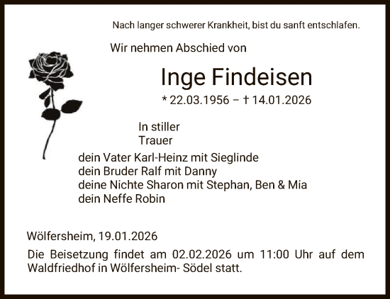 Traueranzeige von Inge Findeisen von OFHA