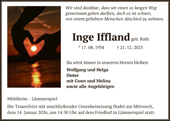 Traueranzeige von Inge Iffland von OFOP