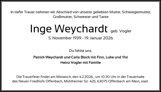 Traueranzeige von Inge Weychardt von OFOP