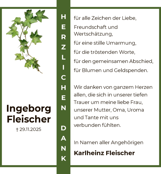 Traueranzeige von Ingeborg Fleischer von OFMF