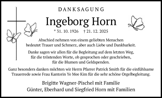 Traueranzeige von Ingeborg Horn von FNP