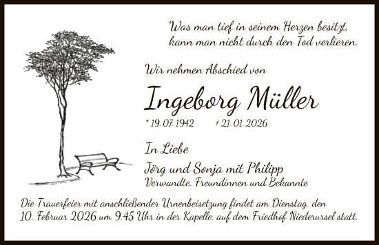 Traueranzeige von Ingeborg Müller von FNP