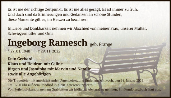 Traueranzeige von Ingeborg Ramesch von OF0L