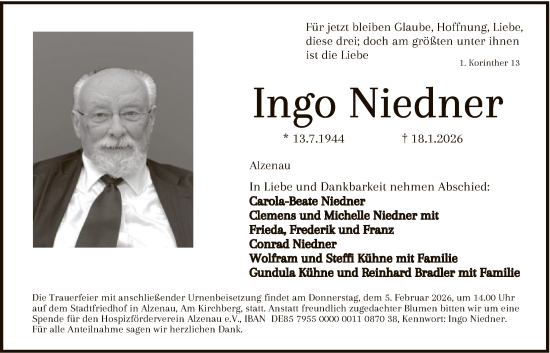 Traueranzeige von Ingo Niedner von FNP