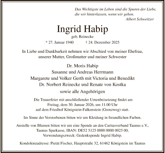 Traueranzeige von Ingrid Habip von FNP