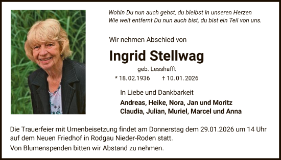 Traueranzeige von Ingrid Stellwag von OFOP