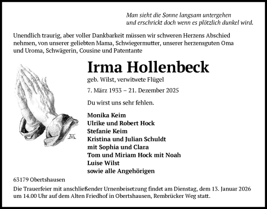 Traueranzeige von Irma Hollenbeck von OFOP