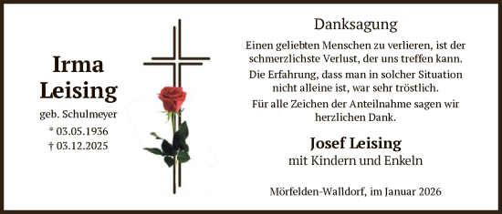 Traueranzeige von Irma Leising von OFMF
